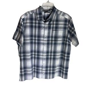 Columbia Shirt Mens L Blue/Wh Tartan Plaid Regular Fit Short Sleeve Button Down